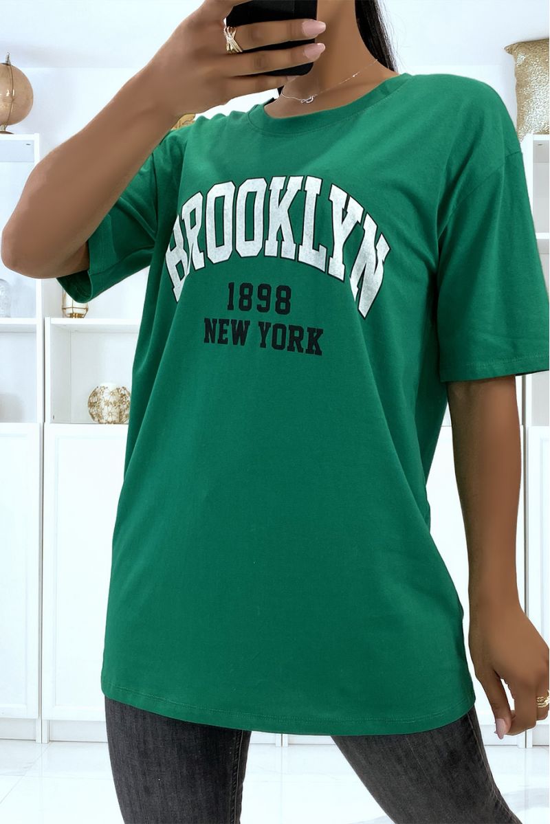 T-shirt Oversize vert à écriture Brooklyn 1998 - 1