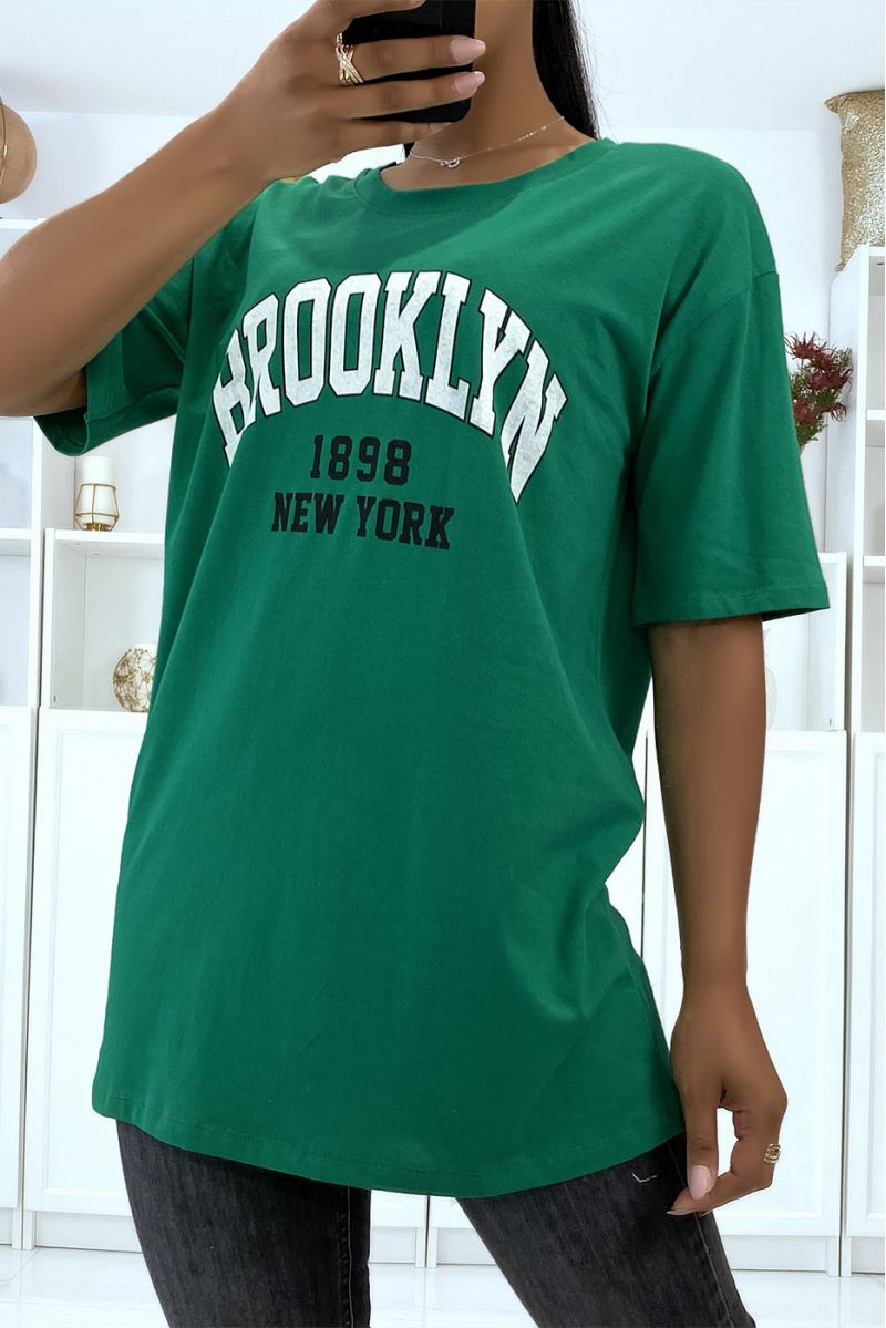 Groen oversized T-shirt met Brooklyn 1998 opschrift - 2