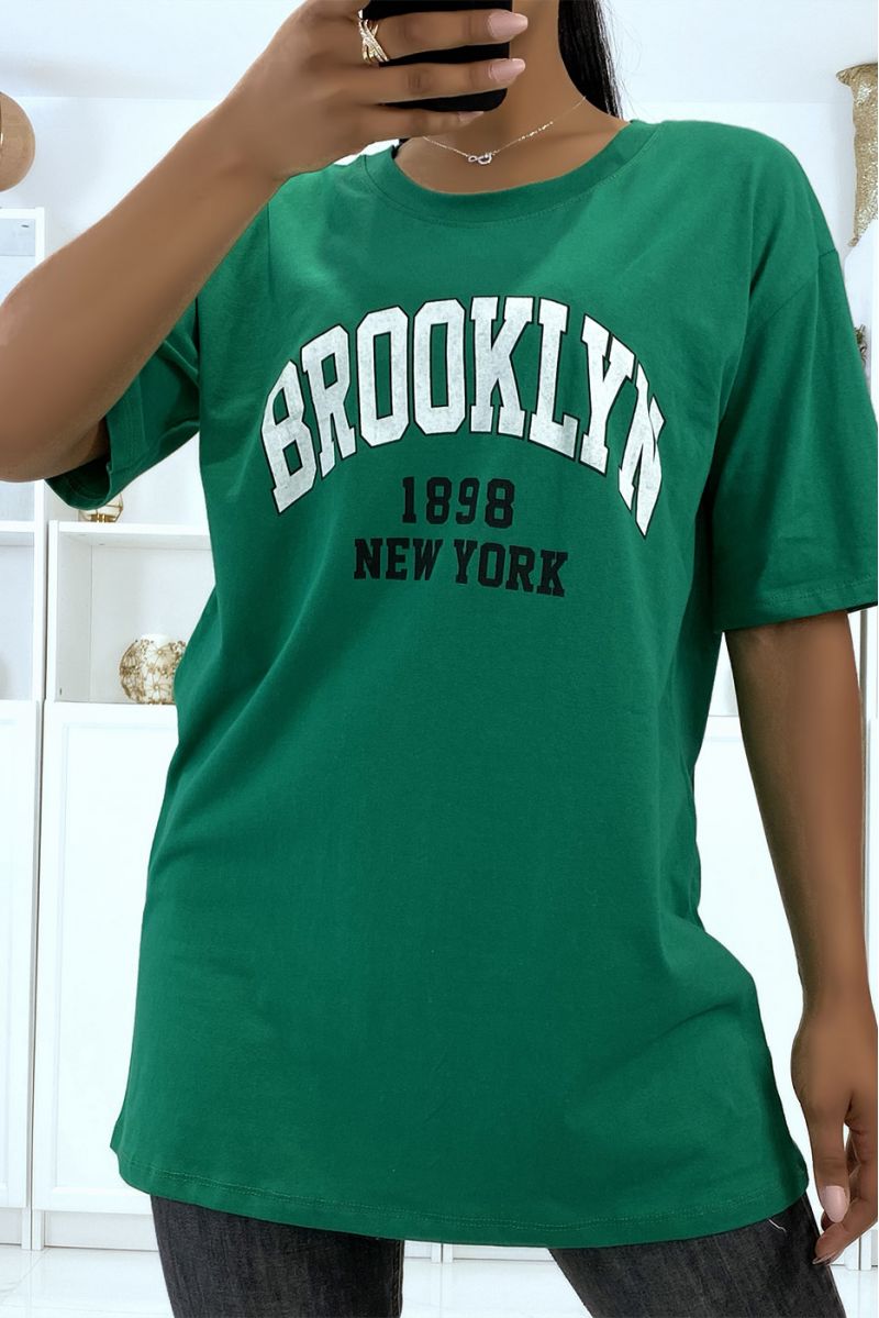 Groen oversized T-shirt met Brooklyn 1998 opschrift - 3