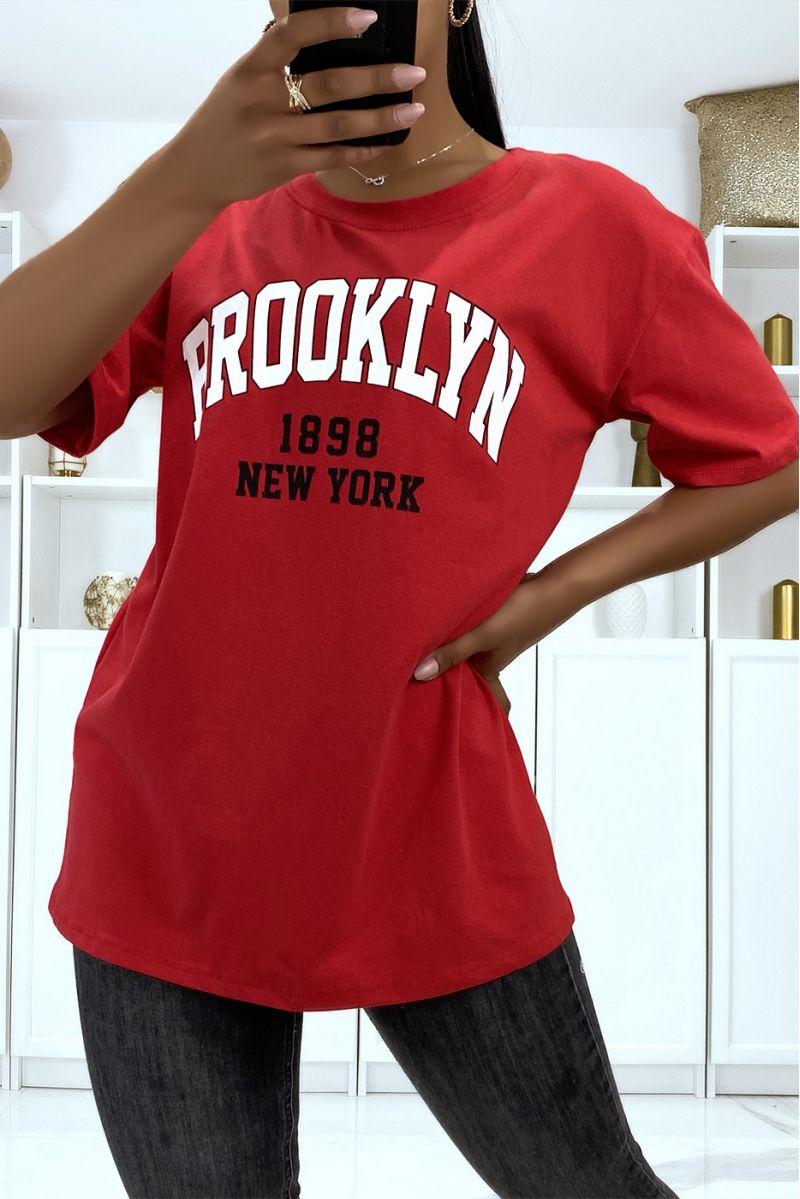 T shirt Oversize rouge a ecriture Brooklyn 1998