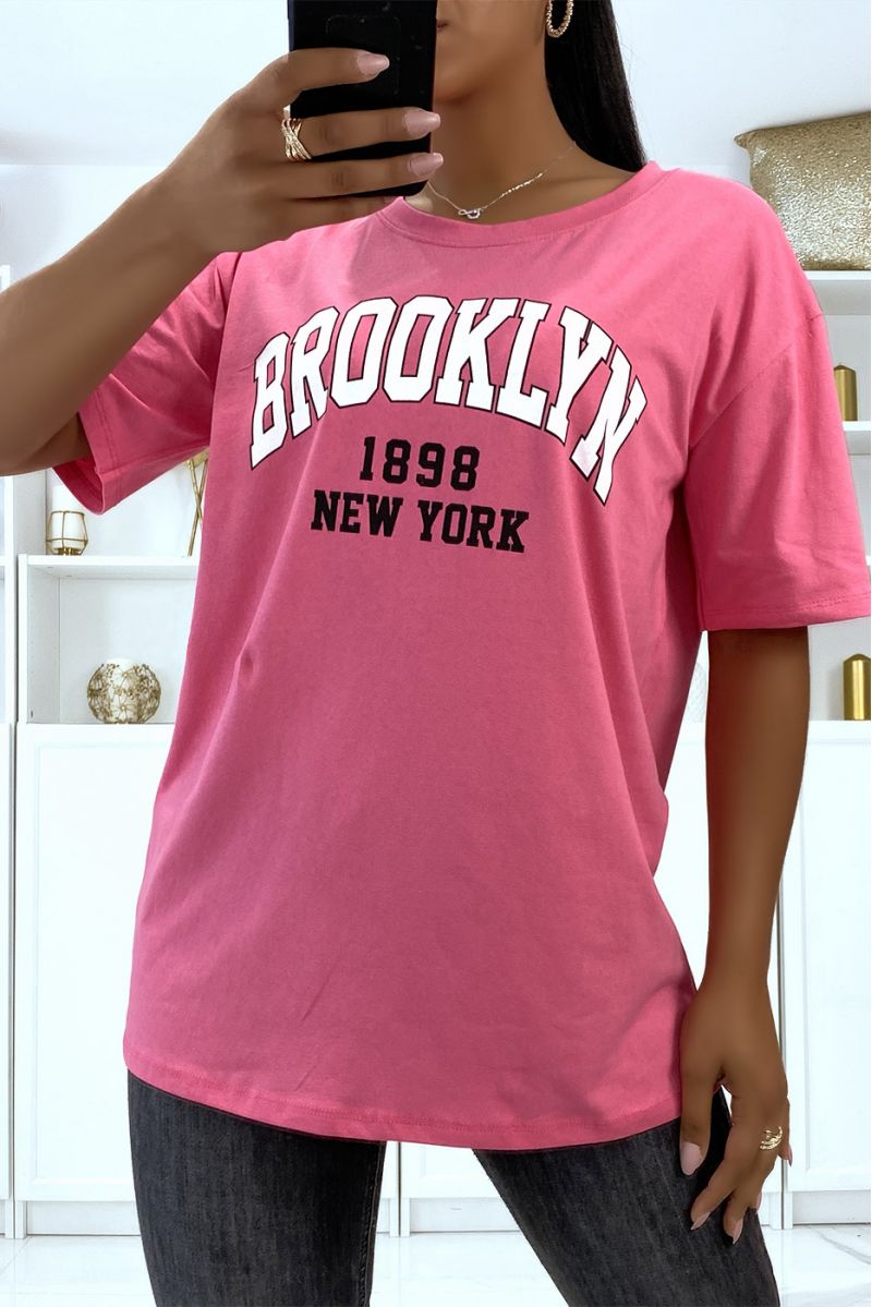 Oversized fuchsia T-shirt with Brooklyn 1998 writing - 1