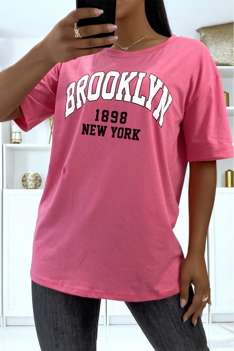 Oversized fuchsia T-shirt with Brooklyn 1998 writing - 2