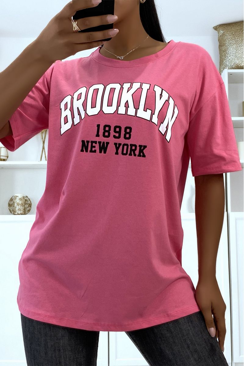 Oversized fuchsia T-shirt with Brooklyn 1998 writing - 3