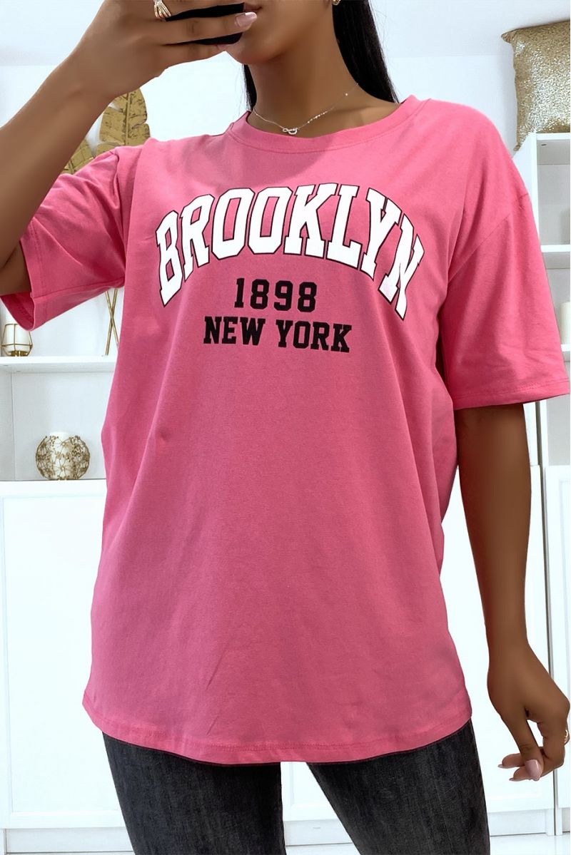 Oversized fuchsia T-shirt with Brooklyn 1998 writing - 4