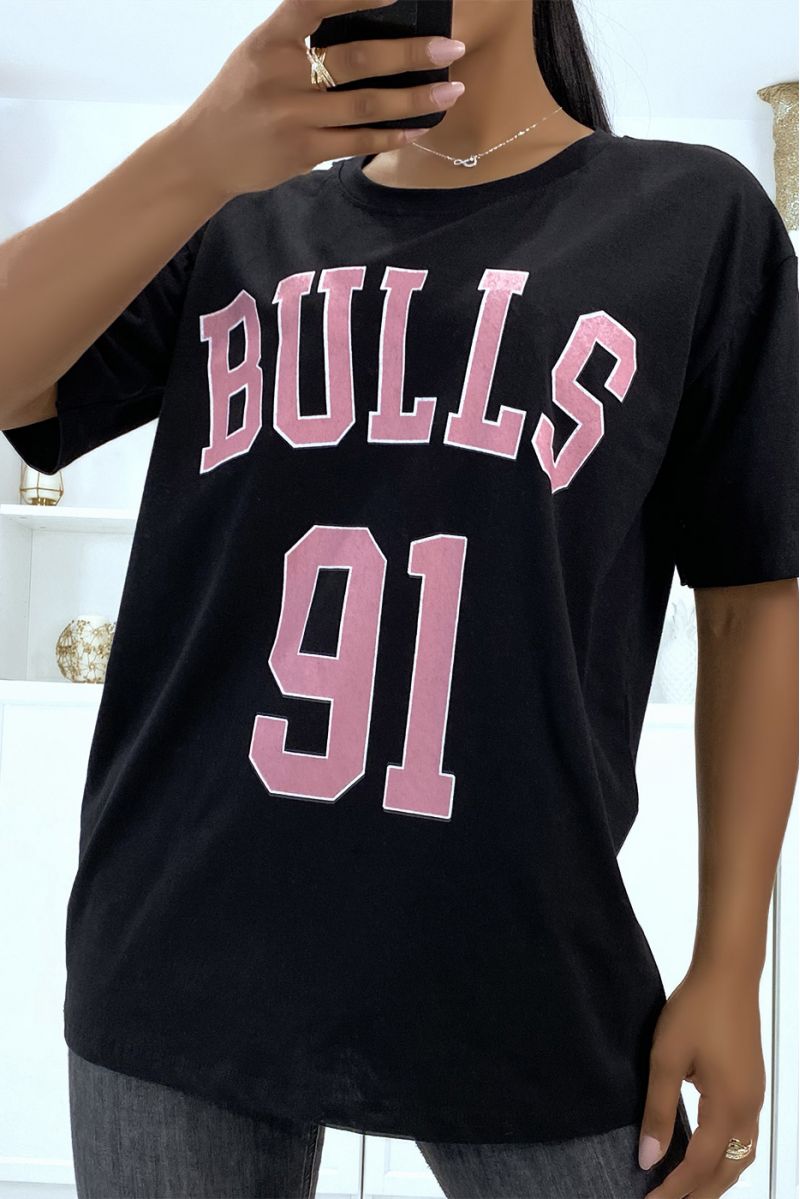 Oversized zwart T-shirt met BULLS 91 opschrift - 1