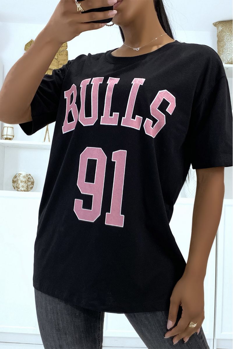 Oversized zwart T-shirt met BULLS 91 opschrift - 2