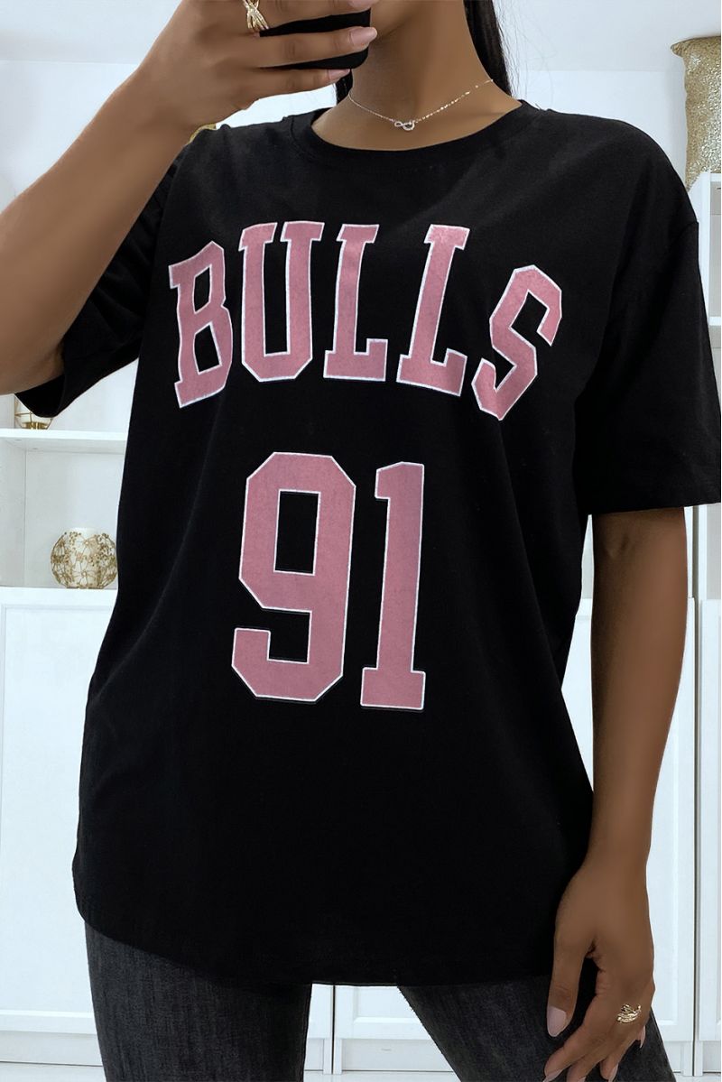 Oversized zwart T-shirt met BULLS 91 opschrift - 3