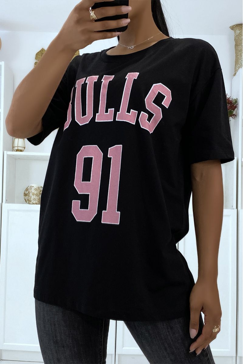 Oversized zwart T-shirt met BULLS 91 opschrift - 4