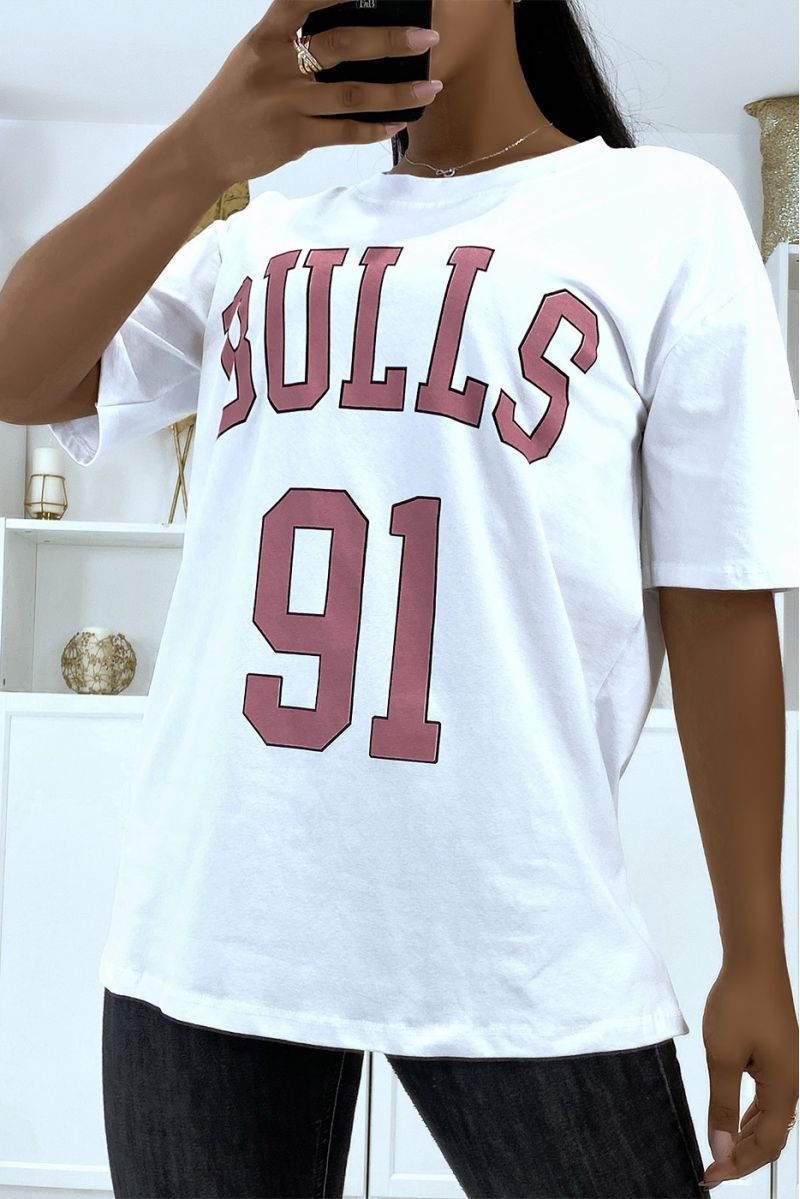 Oversized white T-shirt with BULLS 91 writing - 1
