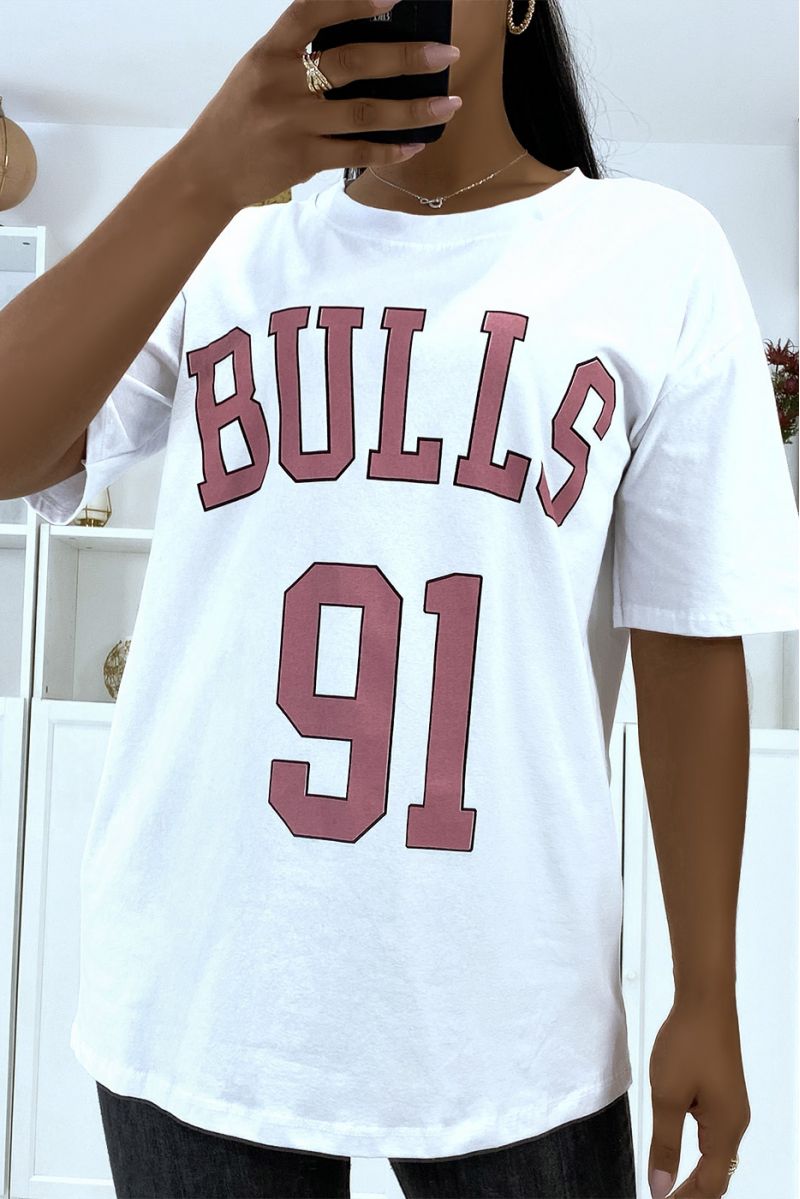 Oversized white T-shirt with BULLS 91 writing - 2