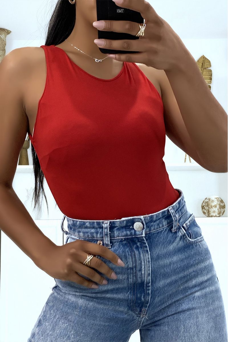 Body marcel en rouge très extensible doublé au buste - 1 Body marcel en rouge très extensible doublé au buste - 1