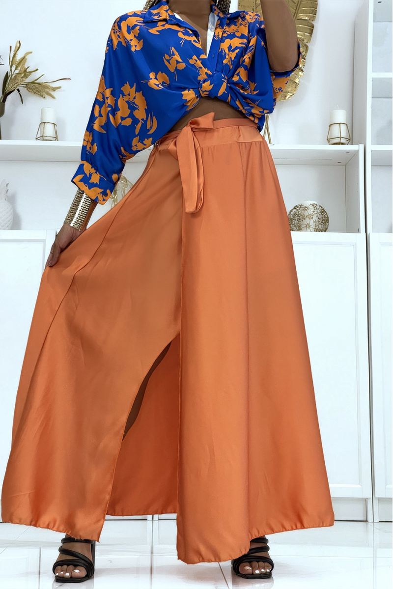 Long satin skirt with slit in orange - 5 Long satin skirt with slit in orange - 5
