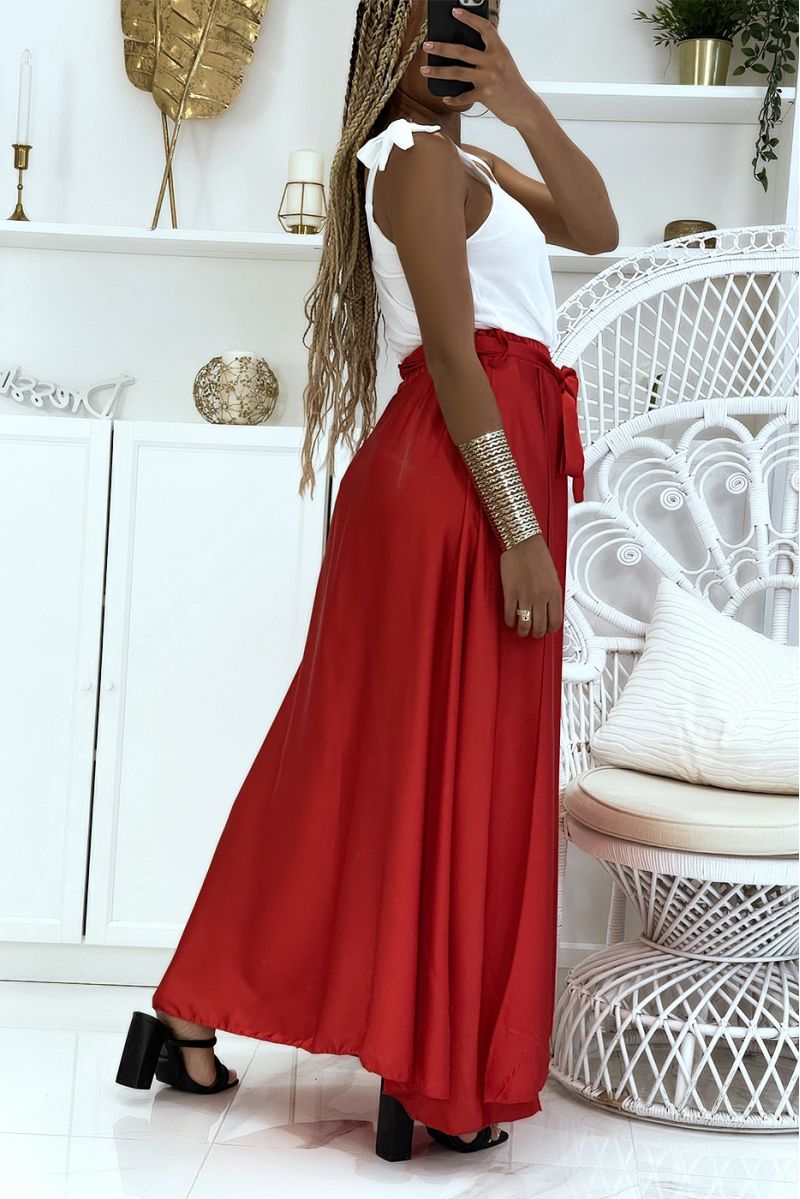 Long satin skirt with slit in red - 3 Long satin skirt with slit in red - 3