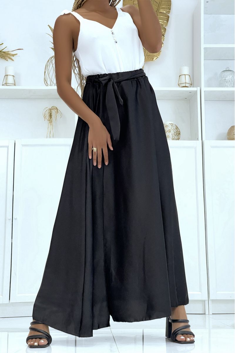 Long satin skirt with slit in black - 1 Long satin skirt with slit in black - 1