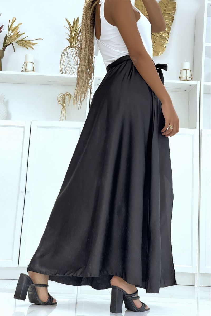 Long satin skirt with slit in black - 3 Long satin skirt with slit in black - 3