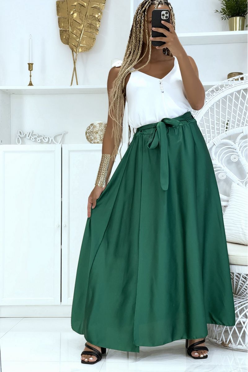 Long satin skirt with slit in green - 1 Long satin skirt with slit in green - 1