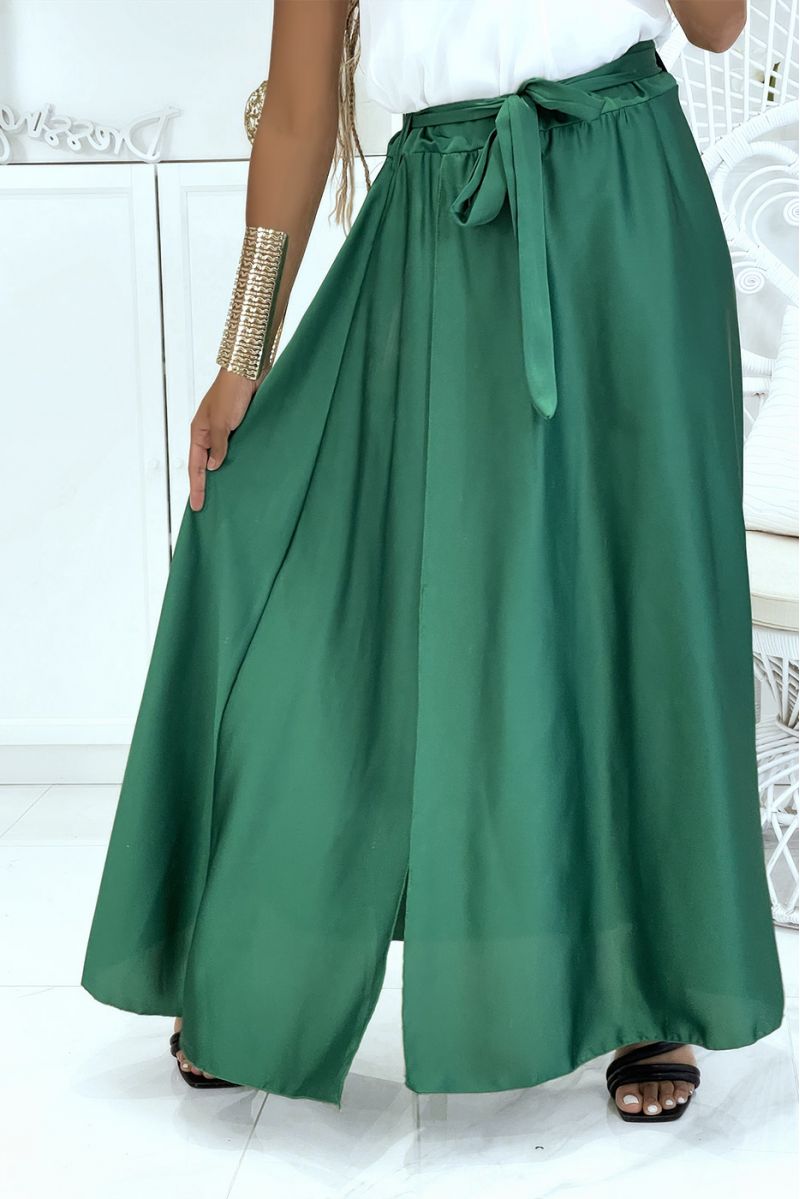 Long satin skirt with slit in green - 2 Long satin skirt with slit in green - 2