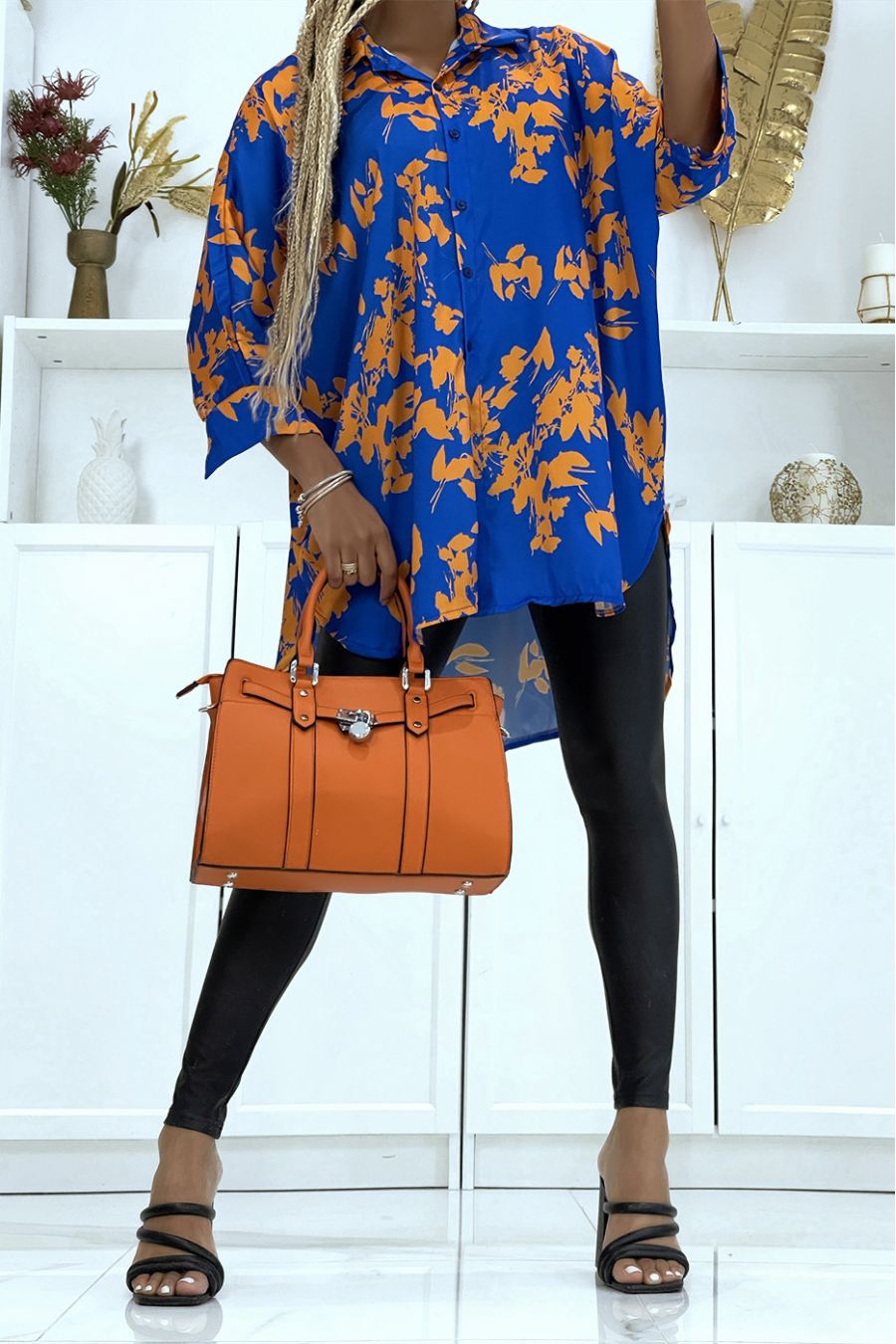 oversized satijnen overhemd met mooi koninklijk patroon - 1