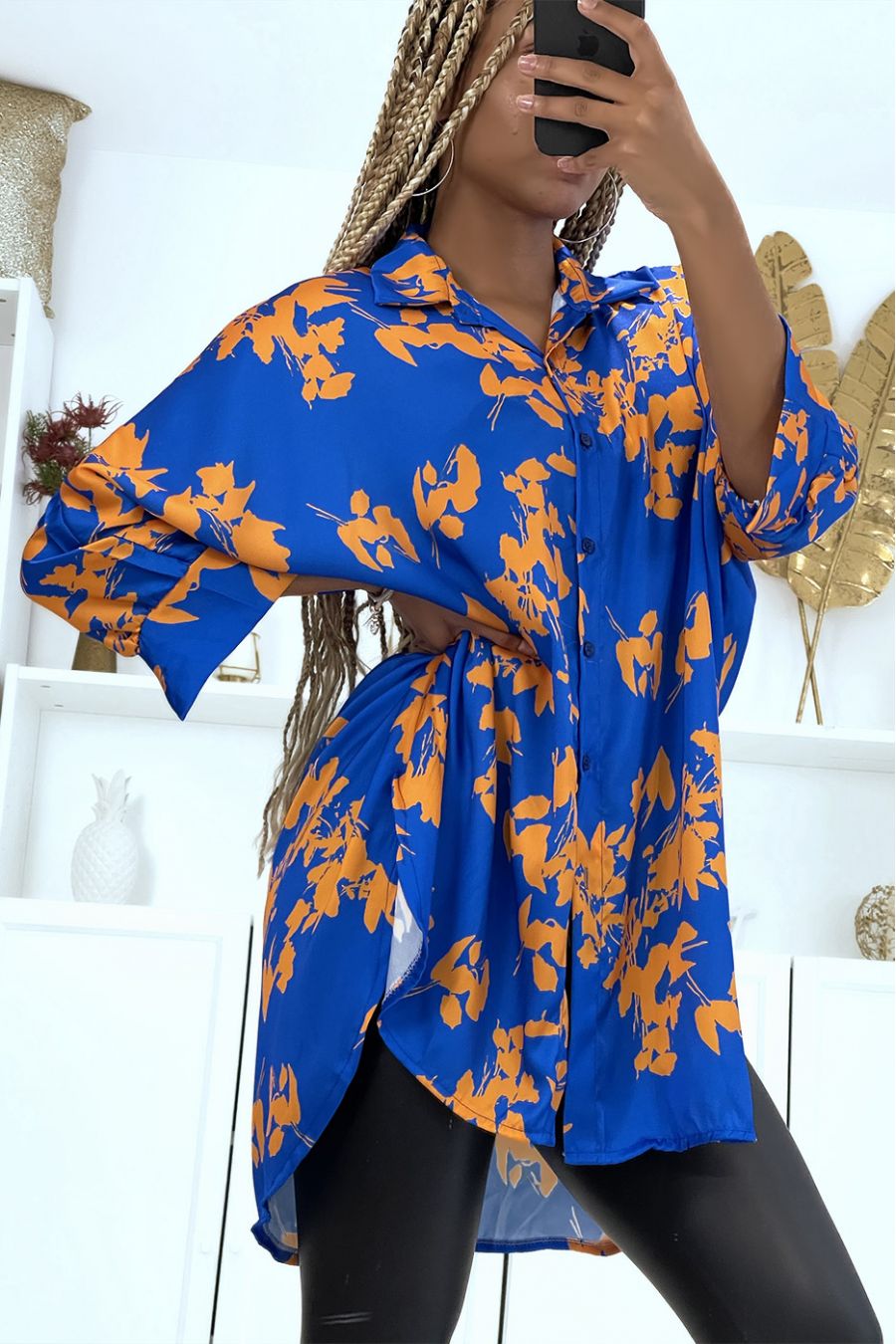 oversized satijnen overhemd met mooi koninklijk patroon - 2