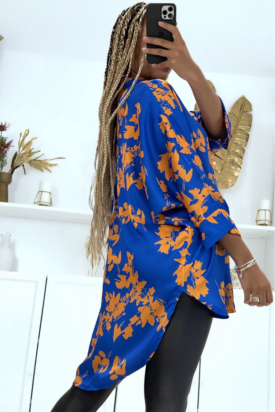 chemise over size satiné avec joli motif royal  - 3