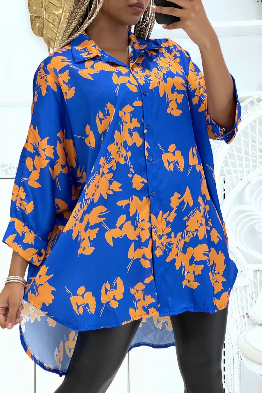 chemise over size satiné avec joli motif royal  - 4