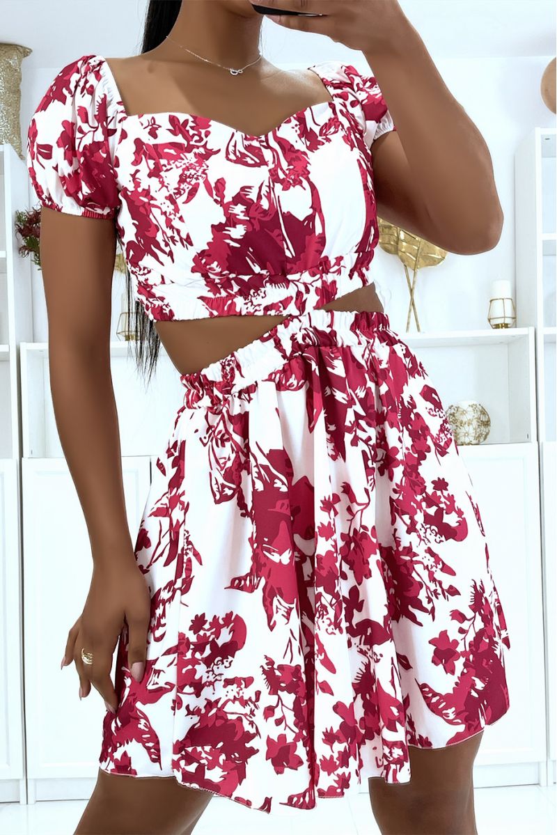 Jolie robe patineuse à motif fuchsia avec ouverture sur les côtés - 1