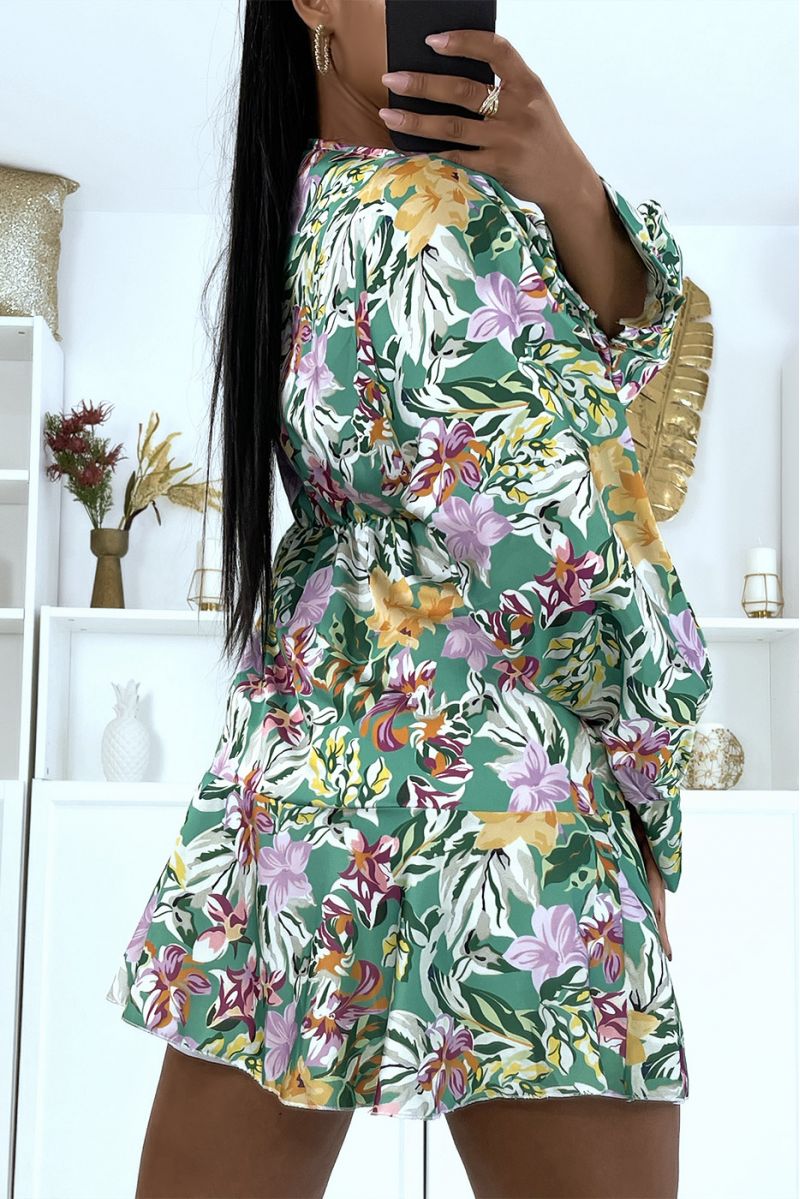 Sublime satin wrap dress with pretty green pattern - 2