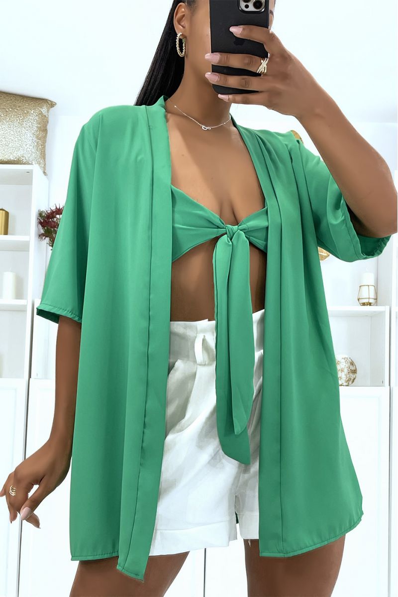 Green 2-in-1 cardigan with integrated bow headband - 2