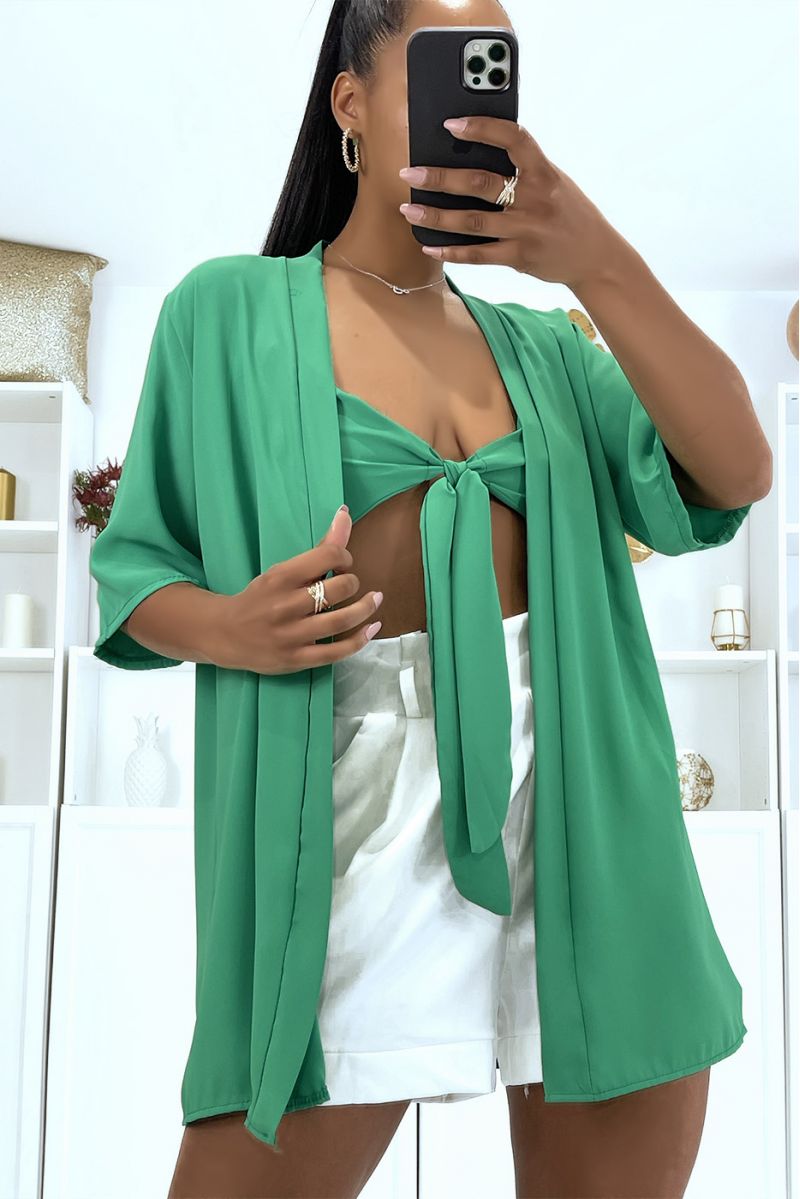 Green 2-in-1 cardigan with integrated bow headband - 3