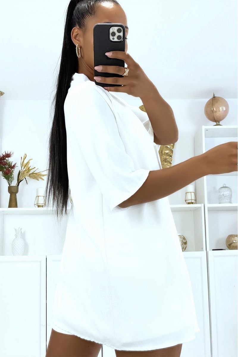 2 in 1 white cardigan with integrated bow headband - 1