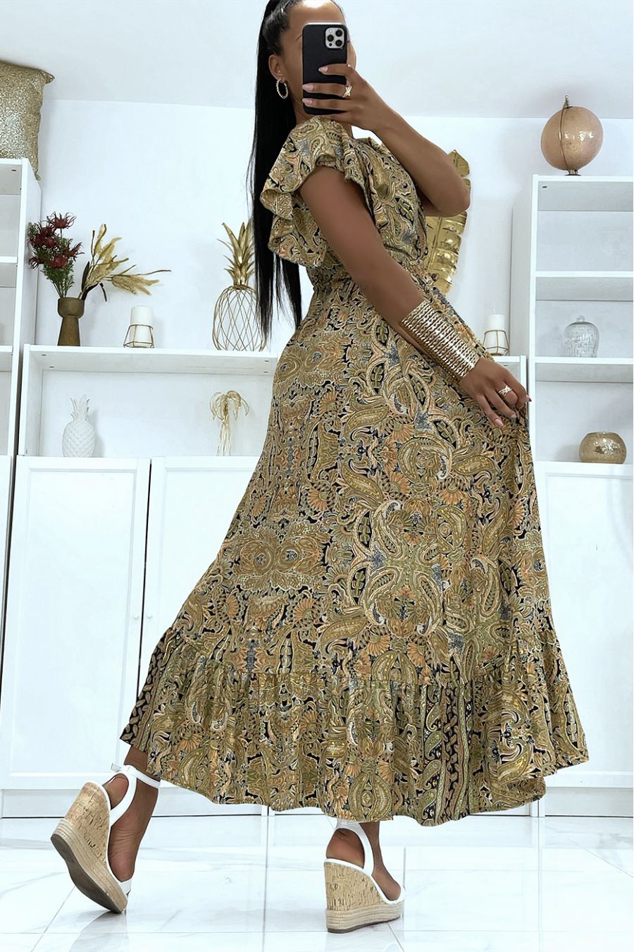 Sublime wrap dress in silk with pretty black pattern - 4