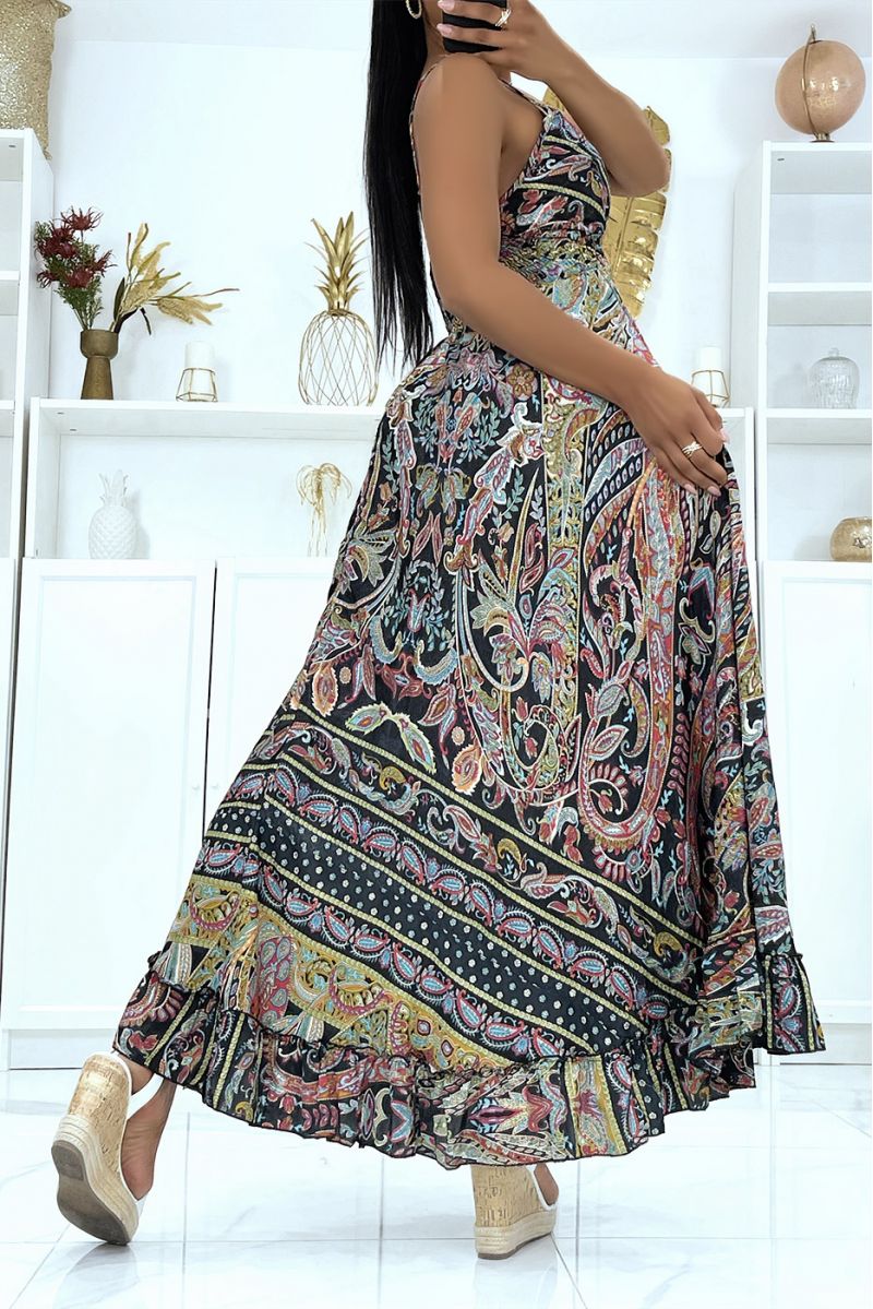 Sublime strappy silk dress with pretty black pattern - 4