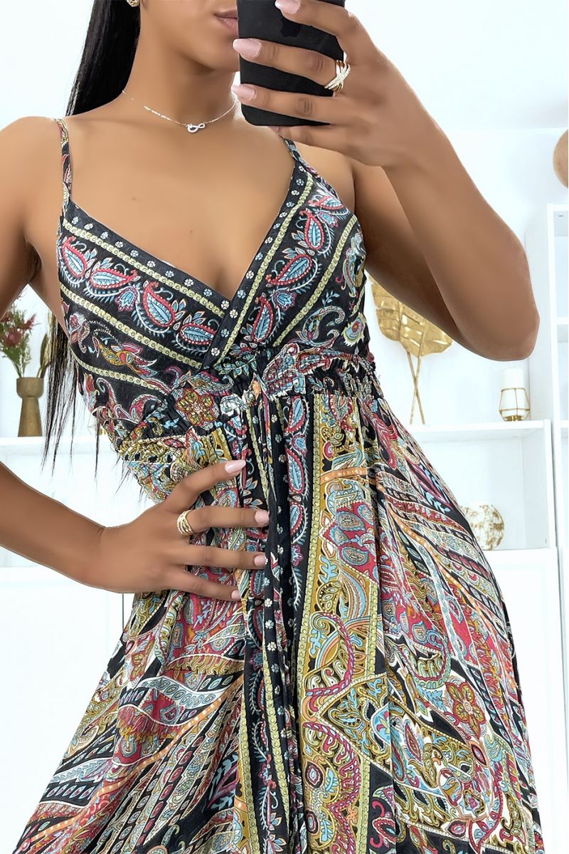 Sublime strappy silk dress with pretty black pattern - 5