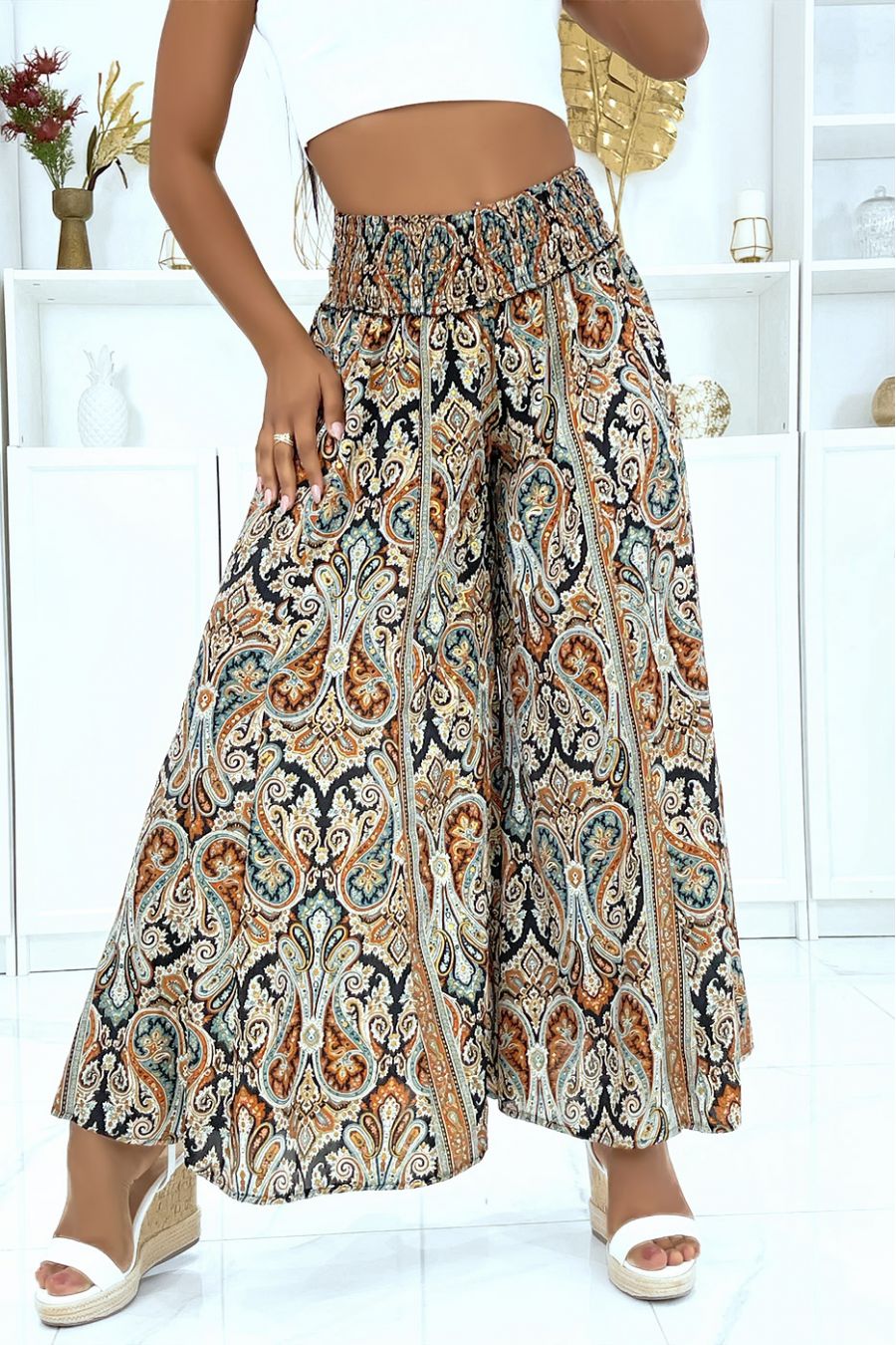 Sublime very wide silk palazzo pants with black pattern - 2