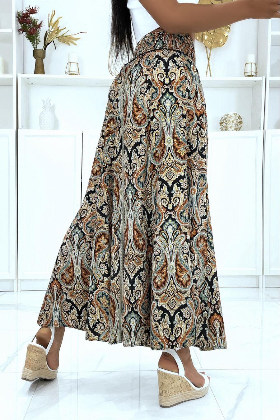 Sublime very wide silk palazzo pants with black pattern - 3