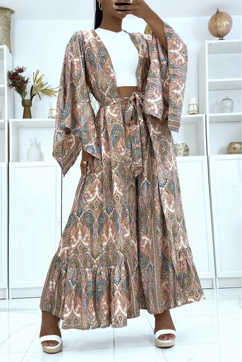 Sublieme zijden kimono met rozenpatroon - 1