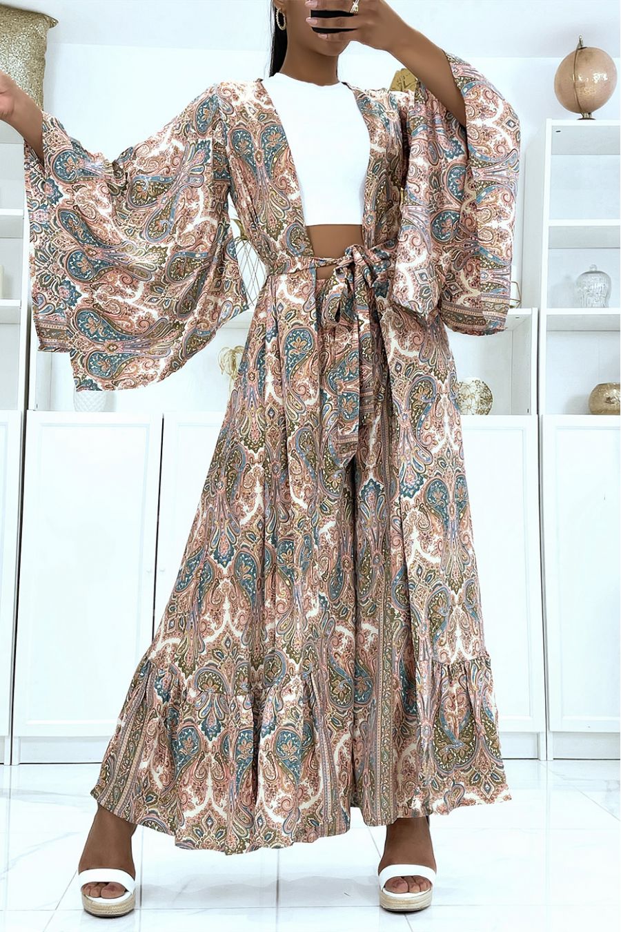 Sublieme zijden kimono met rozenpatroon - 2