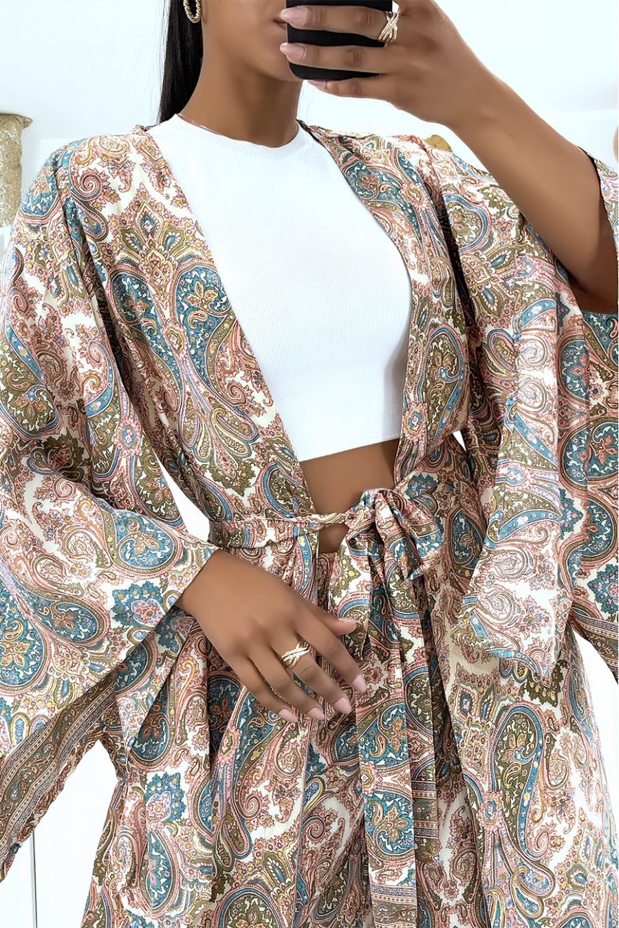 Sublime silk kimono with rose pattern - 5