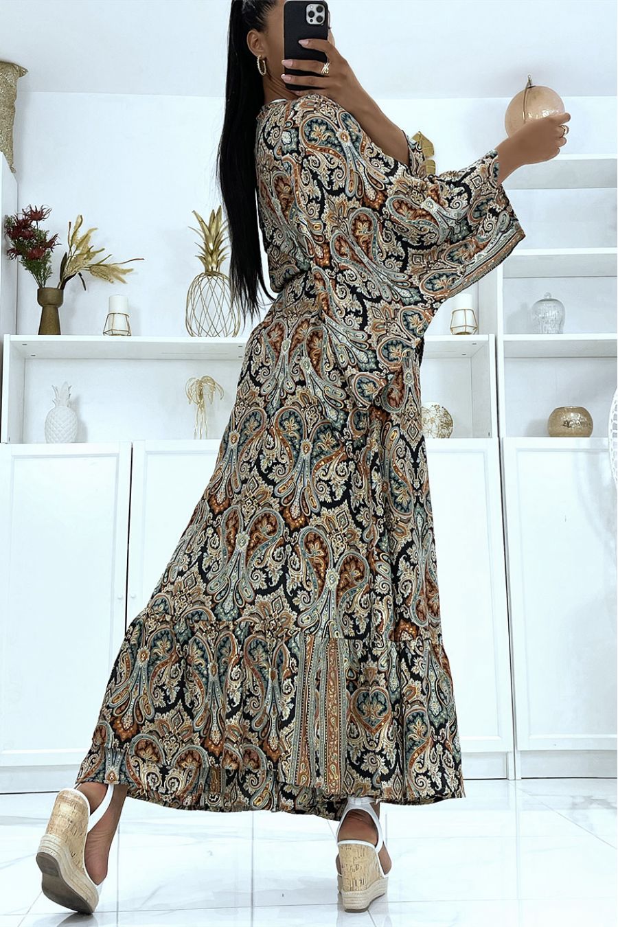 Sublieme zijden kimono met zwart patroon - 4