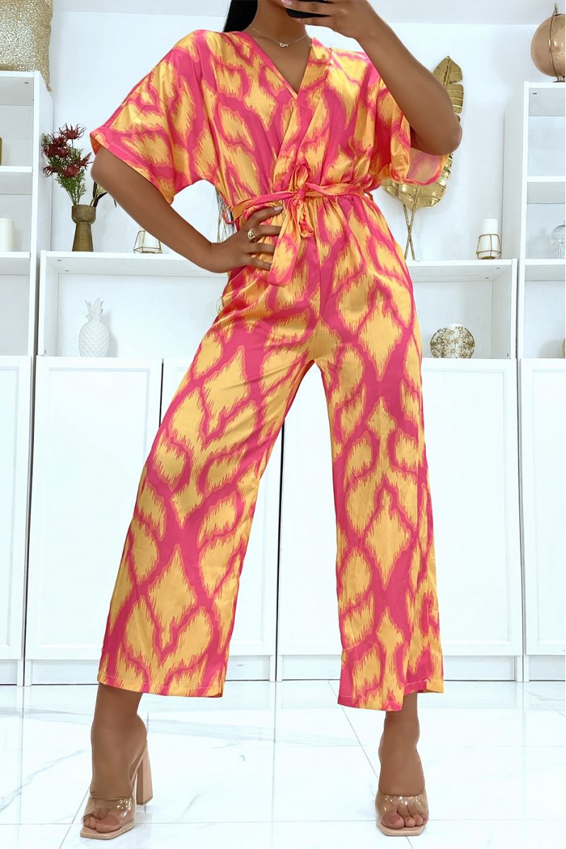 Combinaison pantalon satiné à motif orange  - 2
