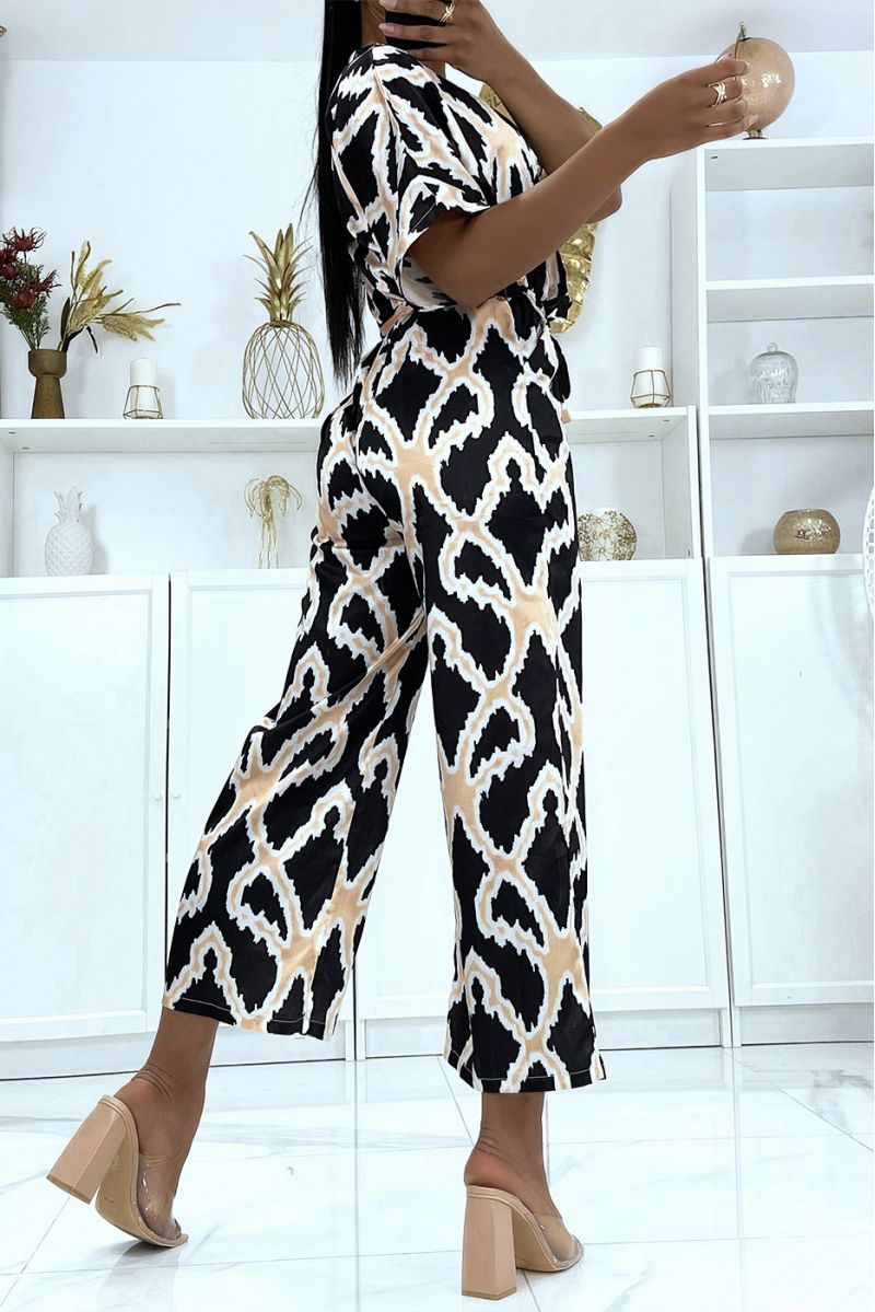 Black Patterned Satin Jumpsuit - 3