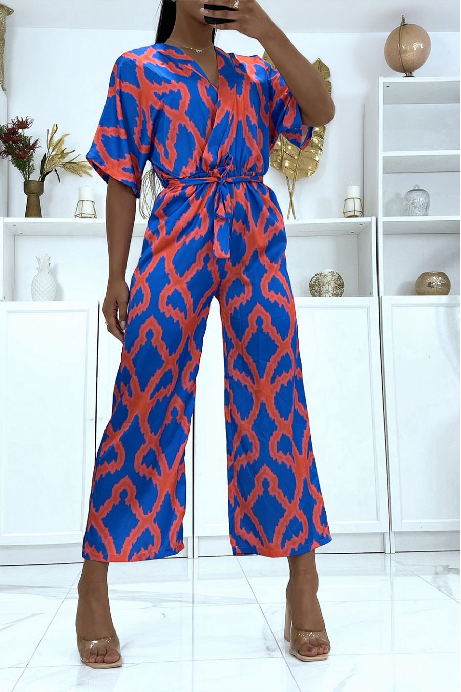 Satijnen jumpsuit met koninklijk patroon - 1