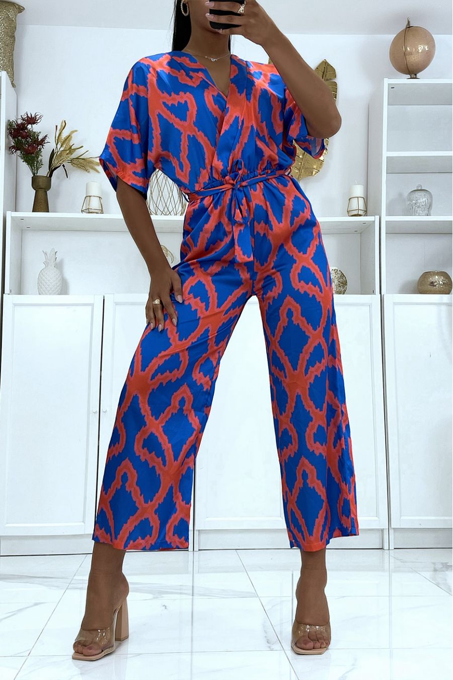 Royal Pattern Satin Jumpsuit - 2