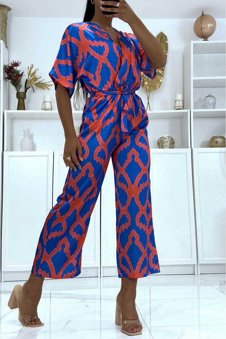 Satijnen jumpsuit met koninklijk patroon - 3