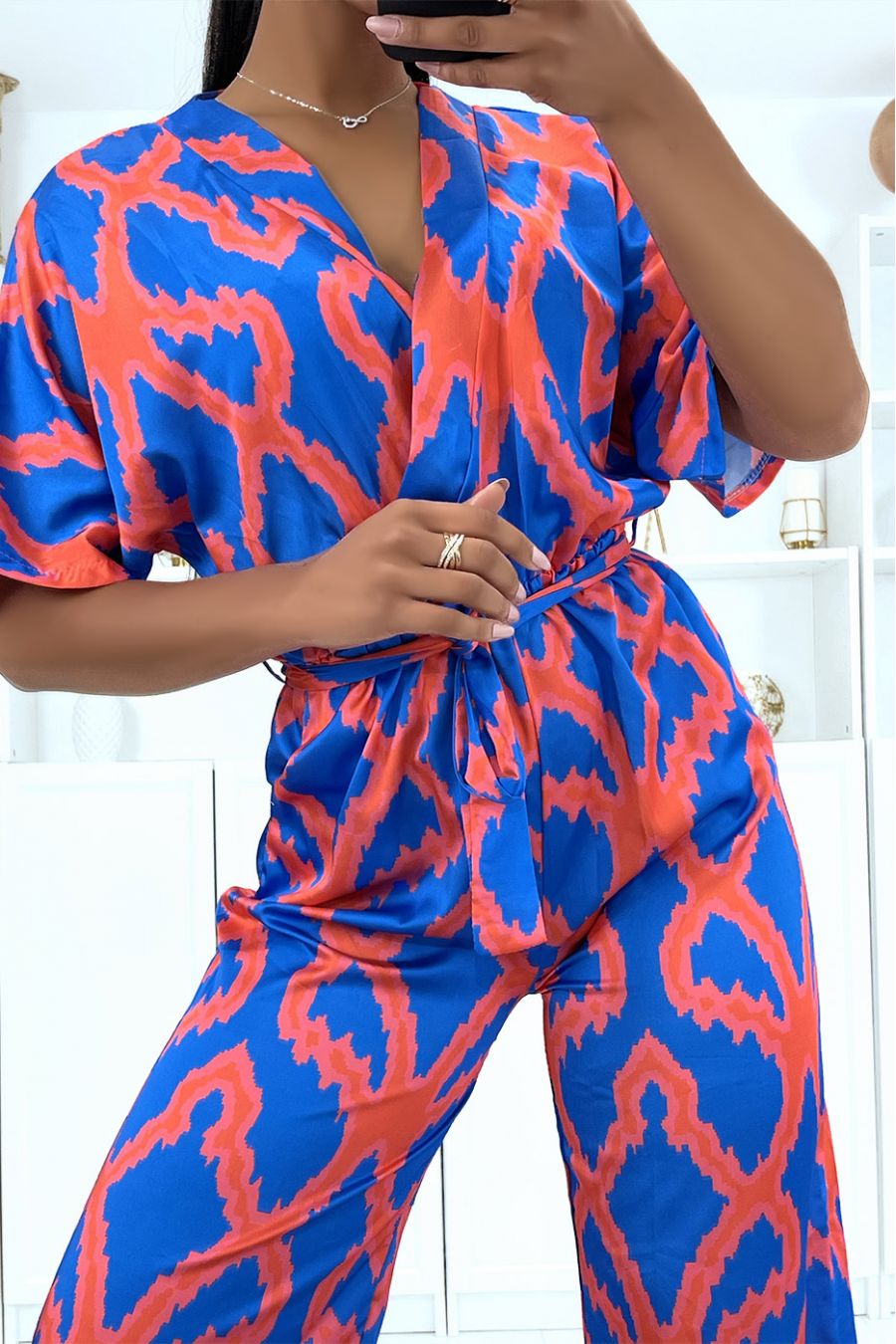 Royal Pattern Satin Jumpsuit - 5