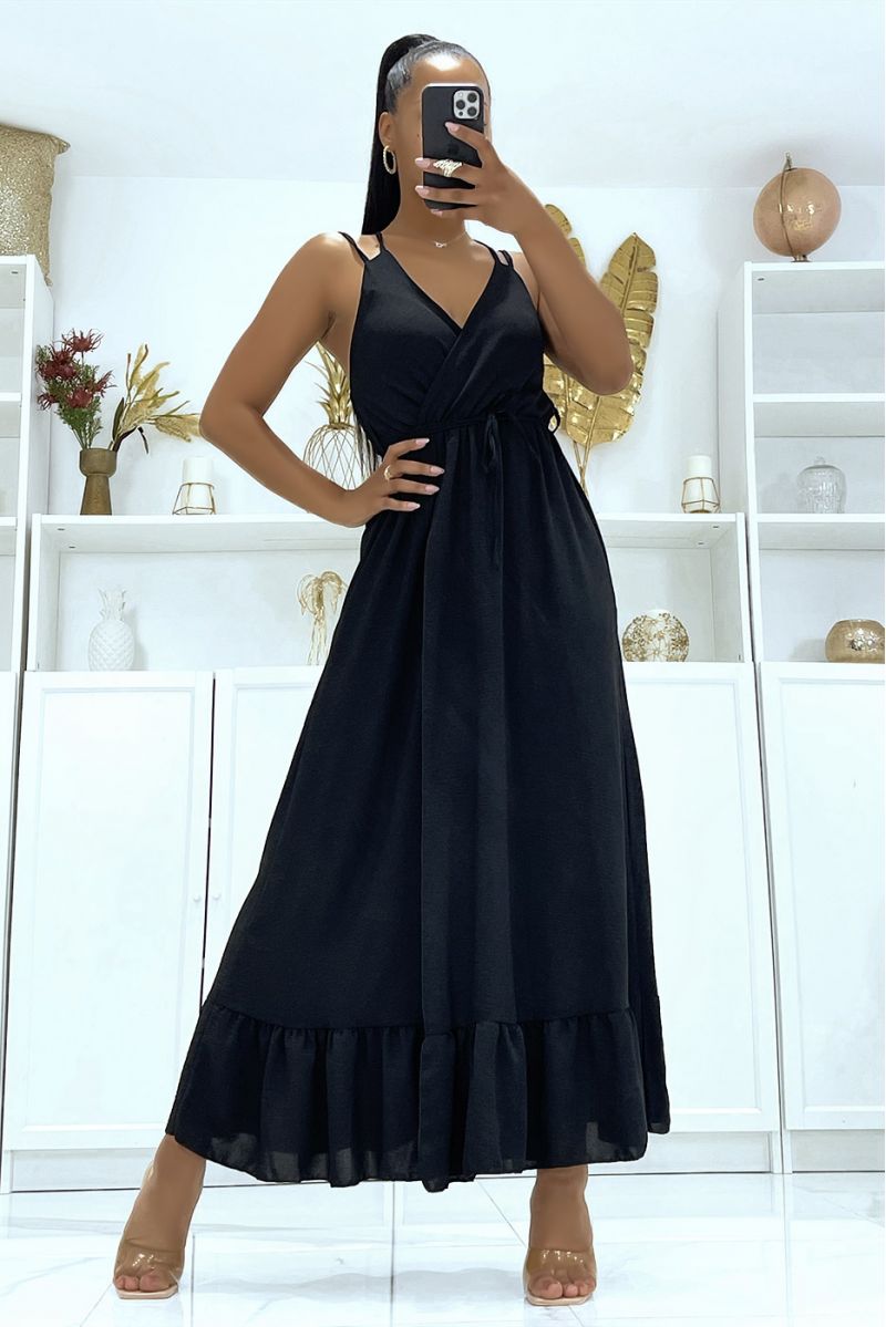 Black Cross Back Strap Maxi Wrap Dress - 1