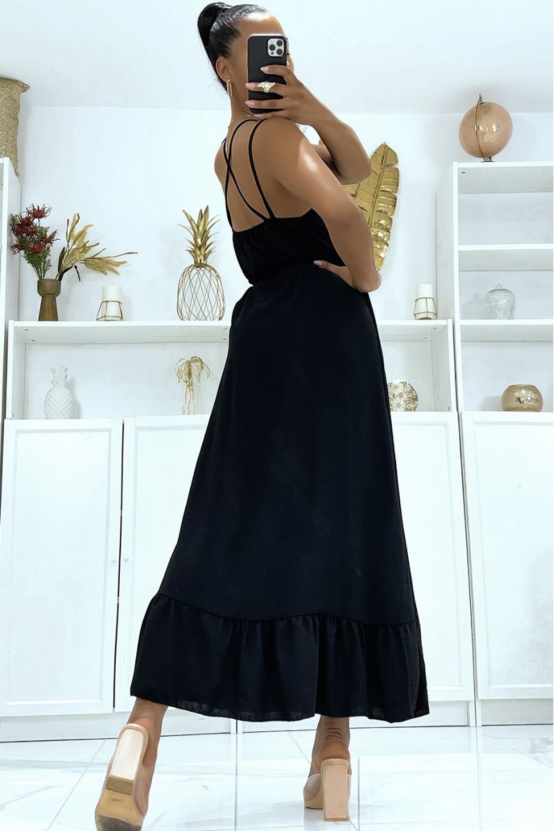 Robe portefeuille longue noire à bretelles croisées au dos - 4