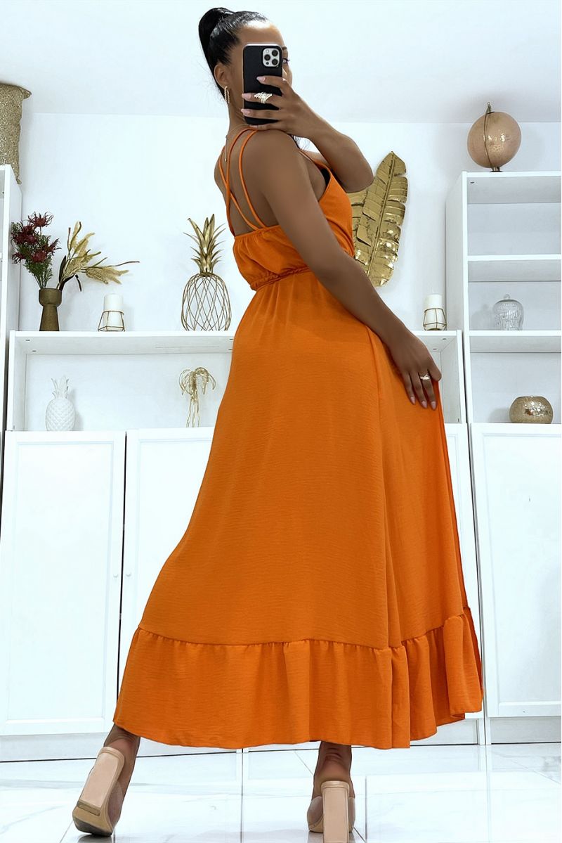 Orange Cross Back Strap Maxi Wrap Dress - 4