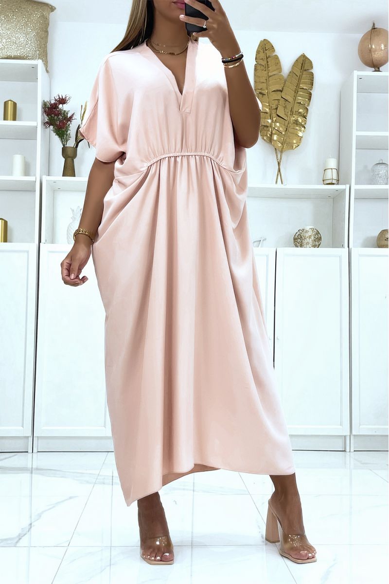 Robe oversize rose col V cintrée à la taille et manches mi-longues - 2