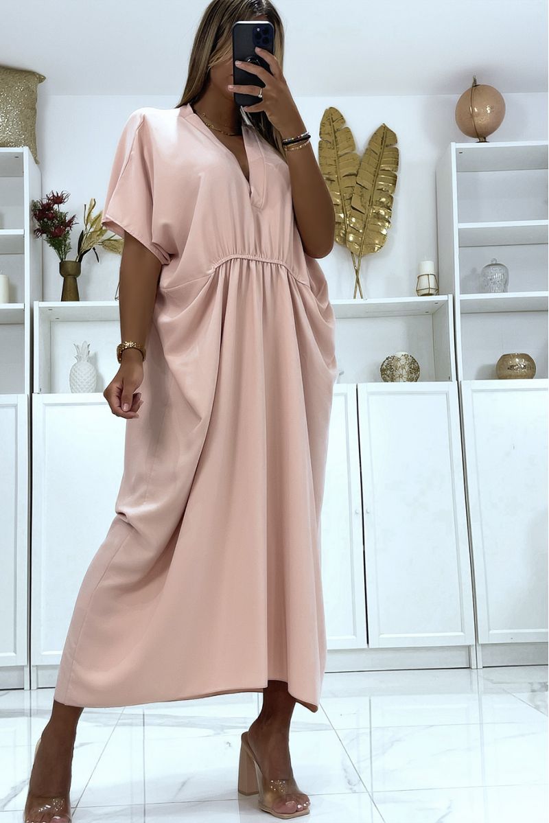 Roze oversized jurk met V-hals in de taille en halflange mouwen - 3